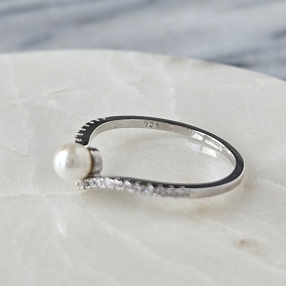 Dainty Pearl Wishbone Ring, 925 Sterling Silver Charmed Aroma - Picture 5 of 5